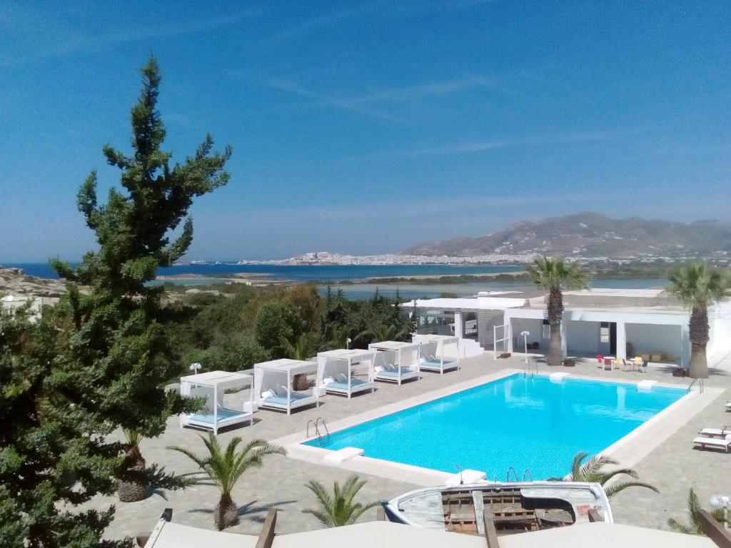 アギオス・プロコピオスにあるKedros Villasのリゾートのプールの景色を望めます。