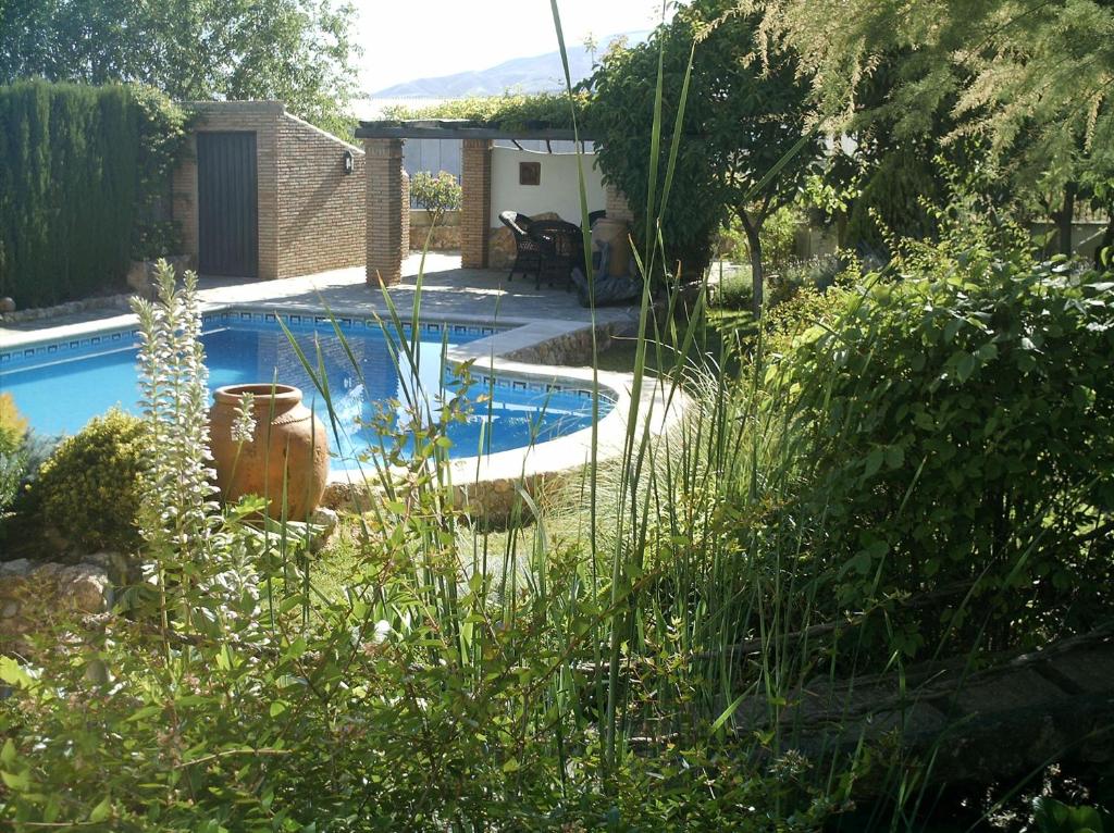 een zwembad in een tuin met een tuin bij El Rincon de Pepa in La Zubia