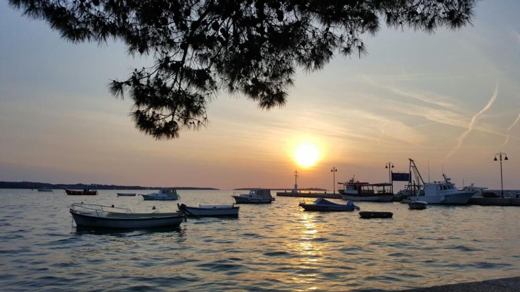 a group of boats in the water at sunset at Apartment Vilic in Pula