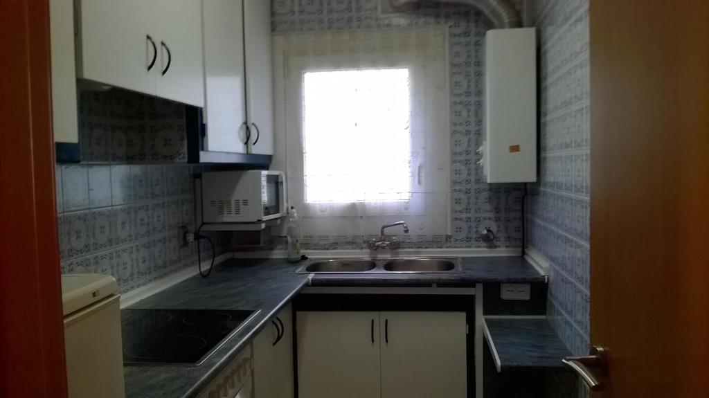 a small kitchen with a sink and a window at Appartement A Mas Oliva in Roses