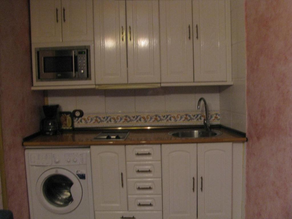 uma cozinha com um lavatório e uma máquina de lavar roupa em Casa Marzo em Angüés