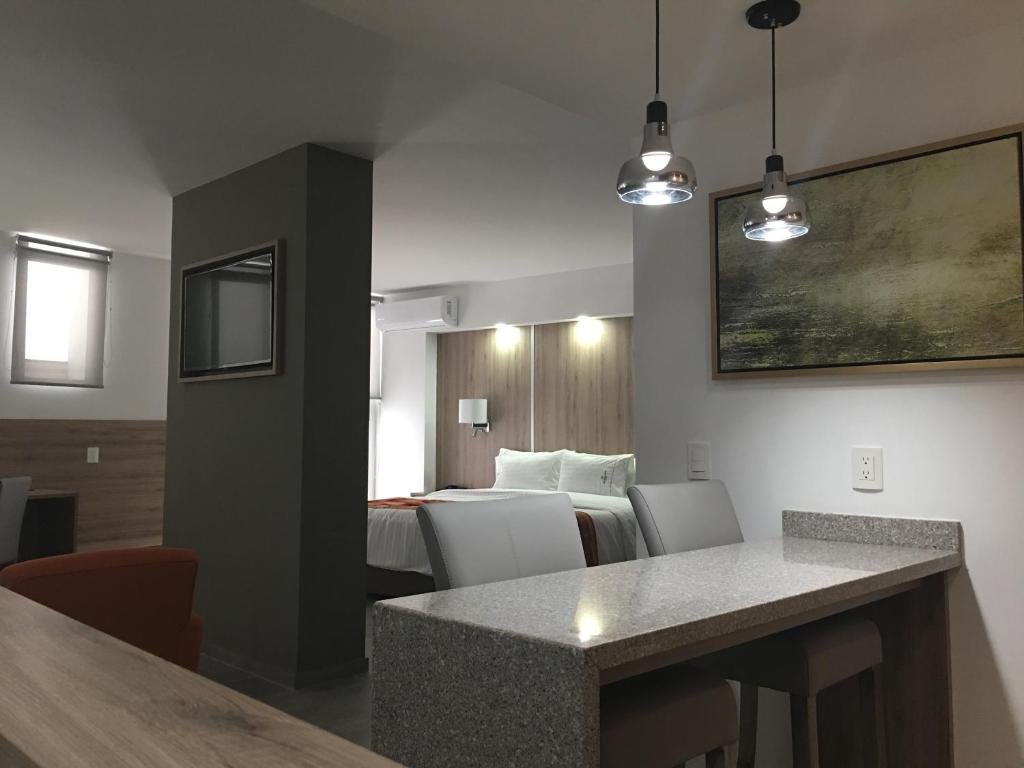 Kuchyň nebo kuchyňský kout v ubytování Hangar Inn Guadalajara Aeropuerto