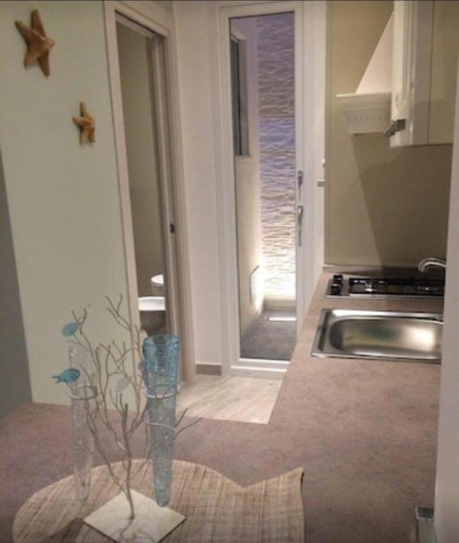 a kitchen with a sink and a vase with a tree in it at Dimore di Mare in San Pietro Vernotico
