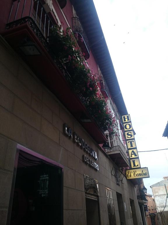 un edificio con plantas a su lado en Hostal El Centro en Huesca