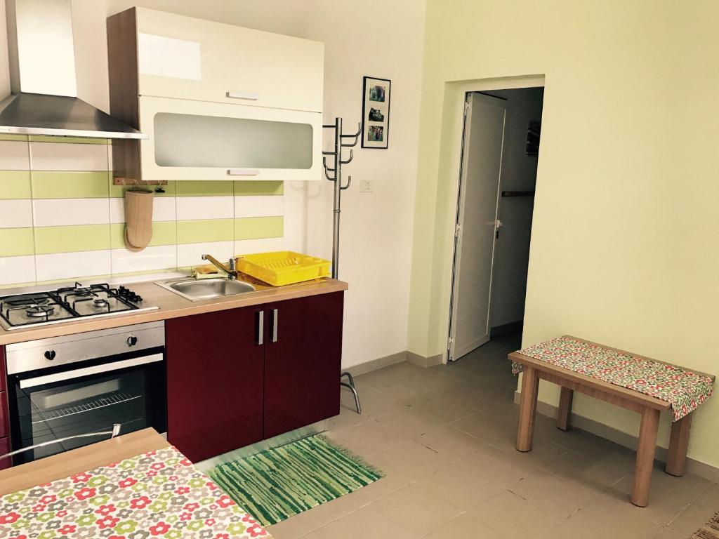 cocina pequeña con fregadero y fogones en Apartment Camp Ajdovščina, en Ajdovščina