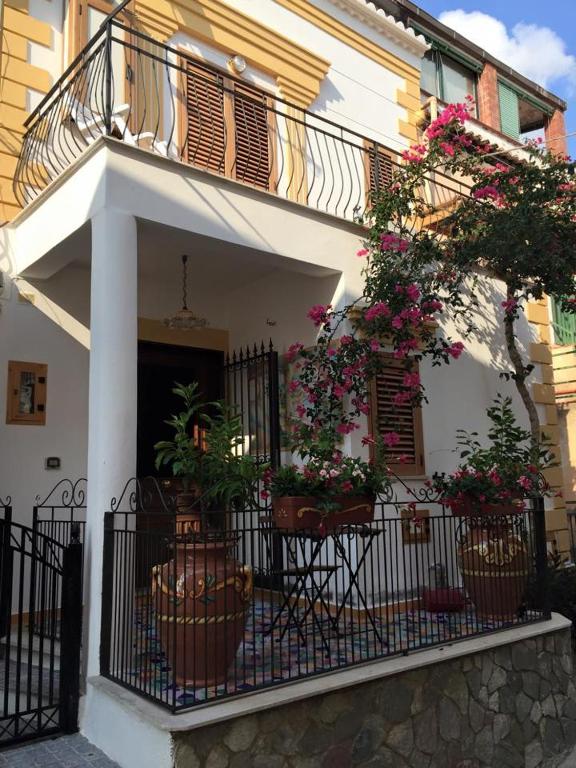 a balcony with potted plants on a house at La Casa di Ivana in San Nicola Arcella