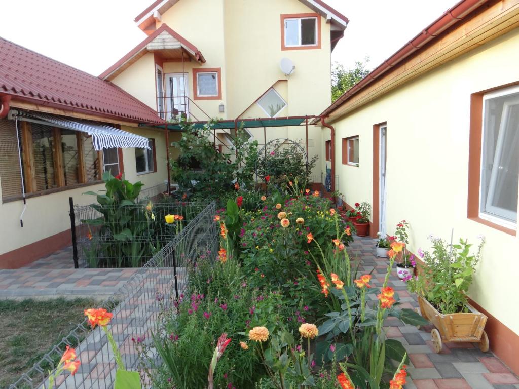 a garden in front of a house with flowers at Maria-Antonia in Mangalia