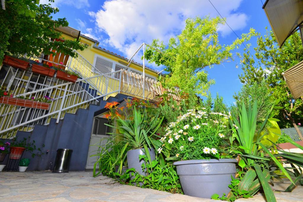 a group of plants in front of a building at Apartments Veky 3 in Split