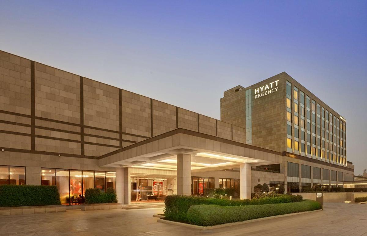 a building with a sign on the front of it at Hyatt Regency Chandigarh in Chandīgarh