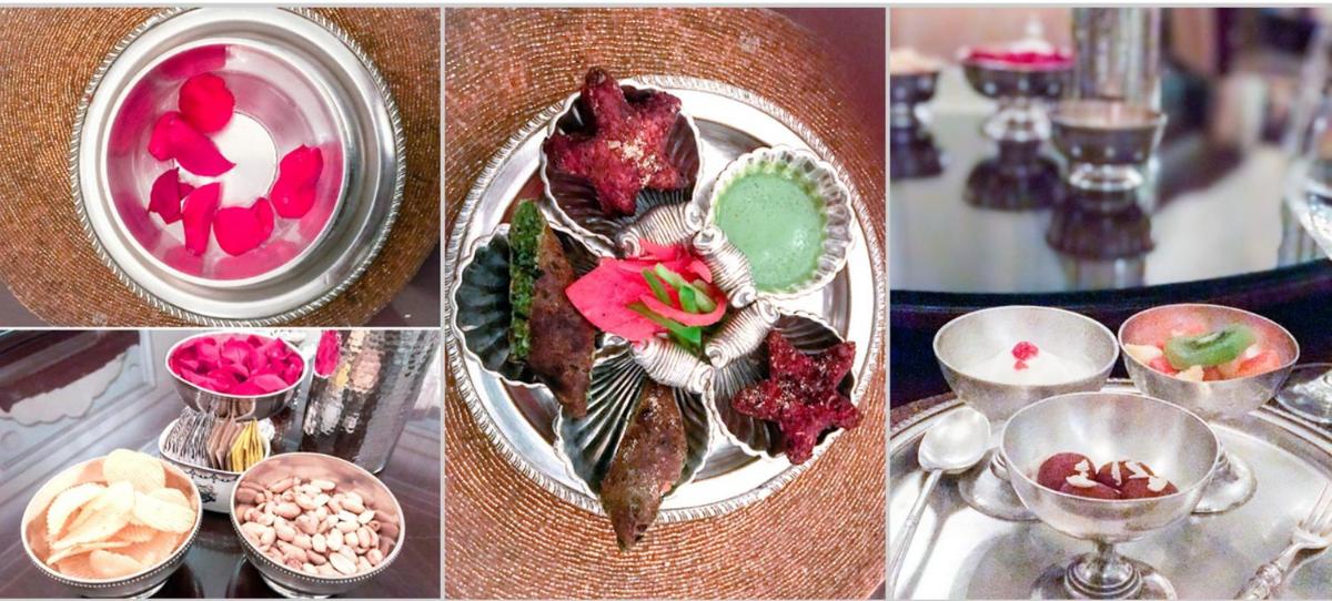 a collage of pictures of food on a table at The Raj Palace (Small Luxury Hotels of the World) in Jaipur