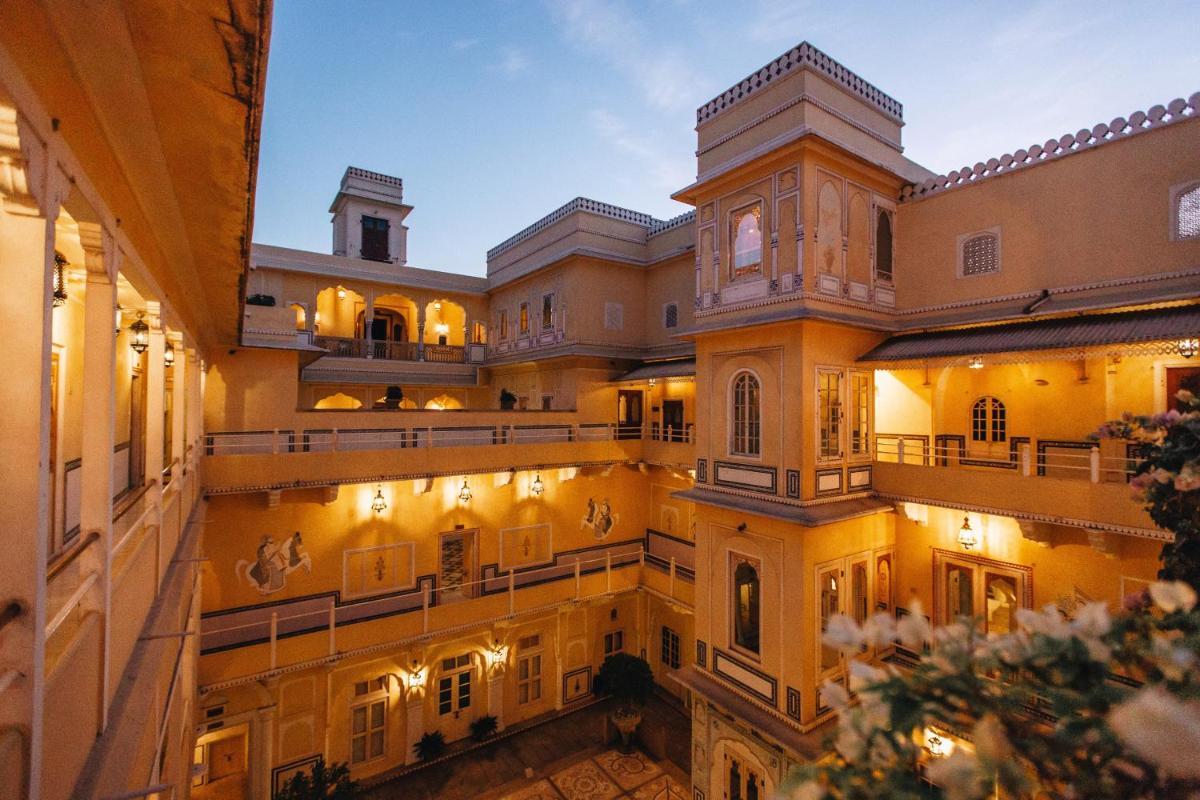 an overhead view of a building with lights at The Raj Palace (Small Luxury Hotels of the World) in Jaipur