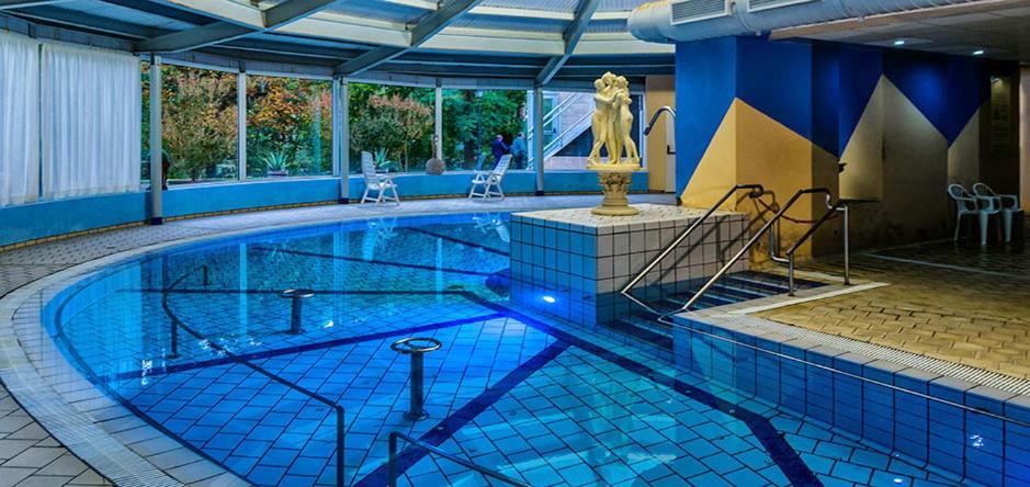 una gran piscina con una estatua en el medio en Hotel Balneari de Vallfogona de Riucorb, en Vallfogona de Riucorb