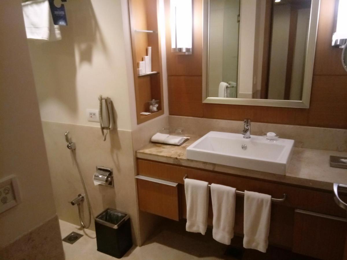 a bathroom with a sink and a mirror at Radisson Blu Hotel, Nagpur in Nagpur