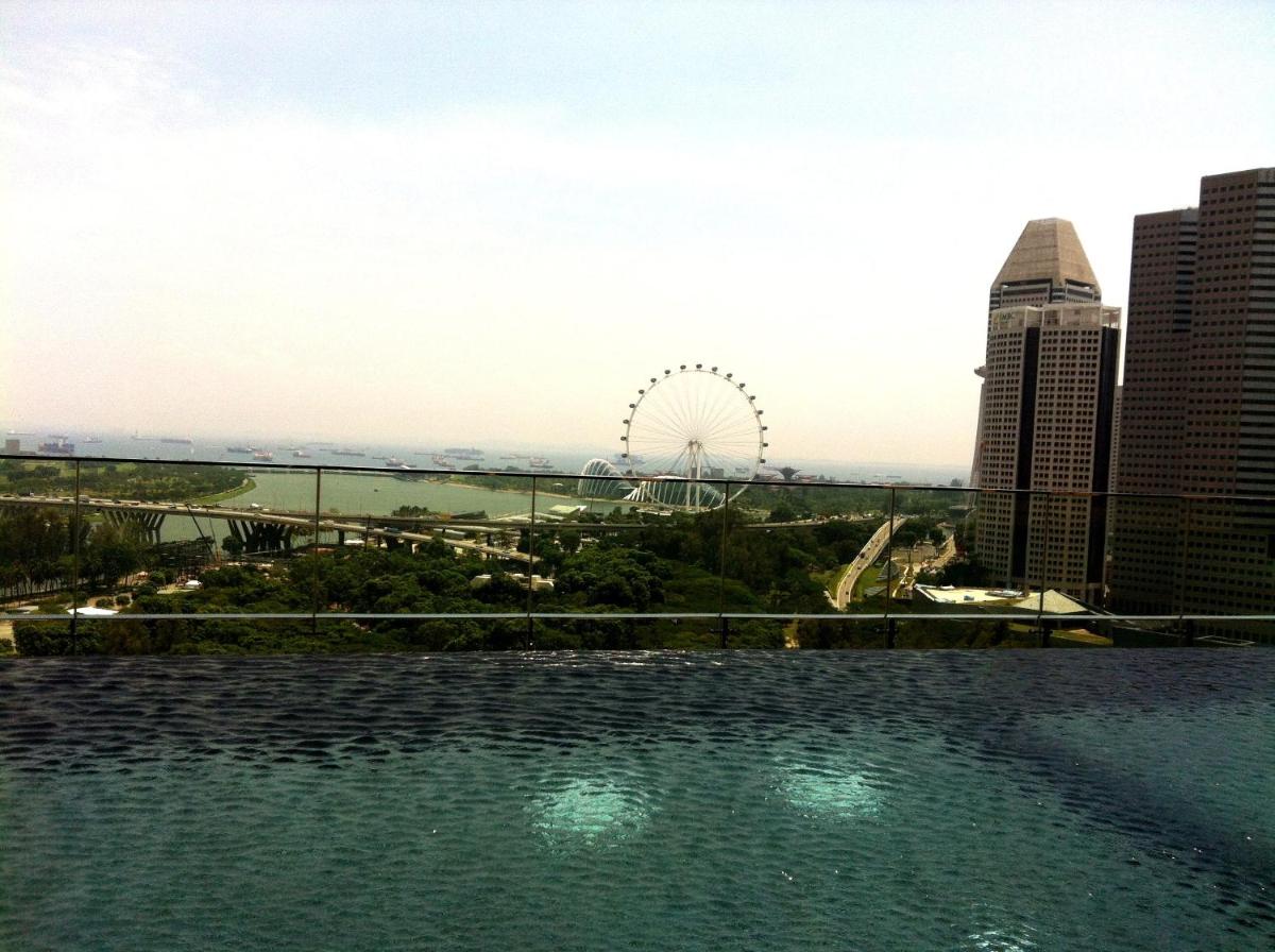 a view of the ferris wheel from the top of the city at Pan Pacific Serviced Suites Beach Road, Singapore in Singapore