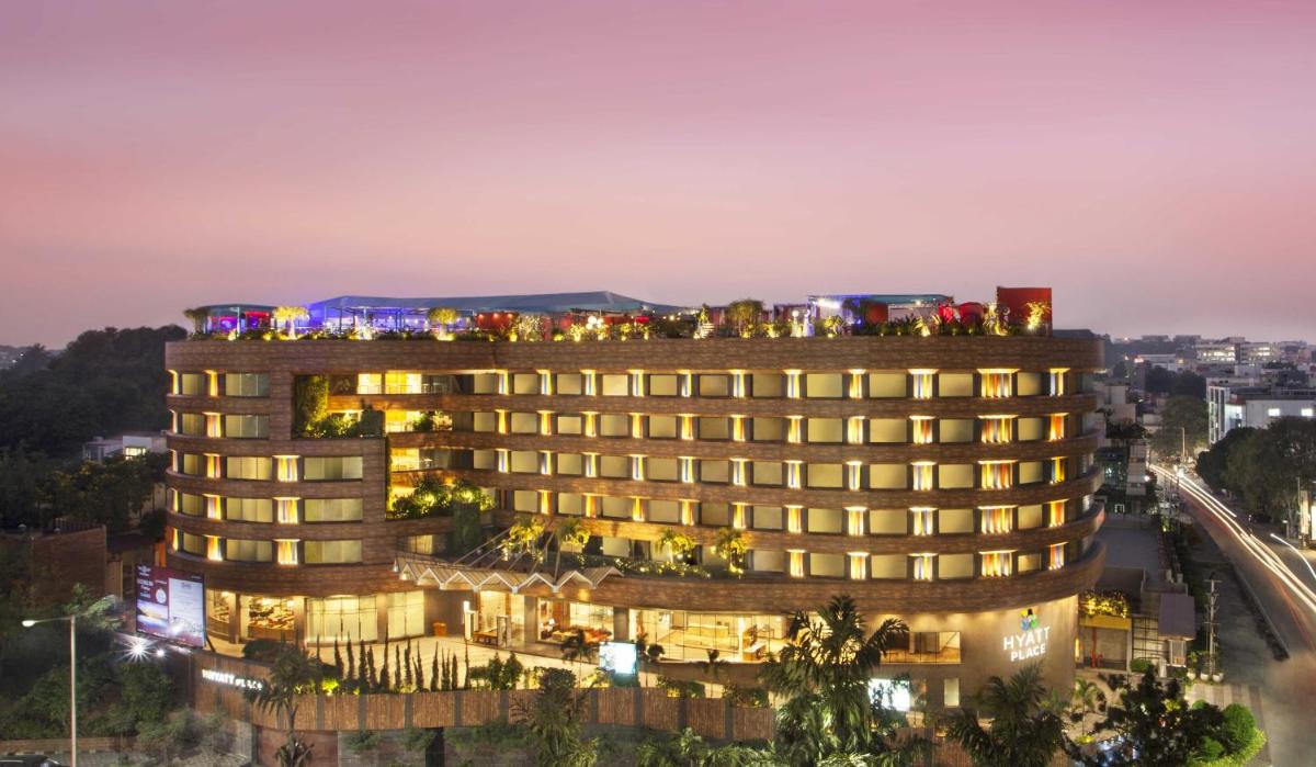 a rendering of a hotel at night at Hyatt Place Hyderabad Banjara Hills in Hyderabad