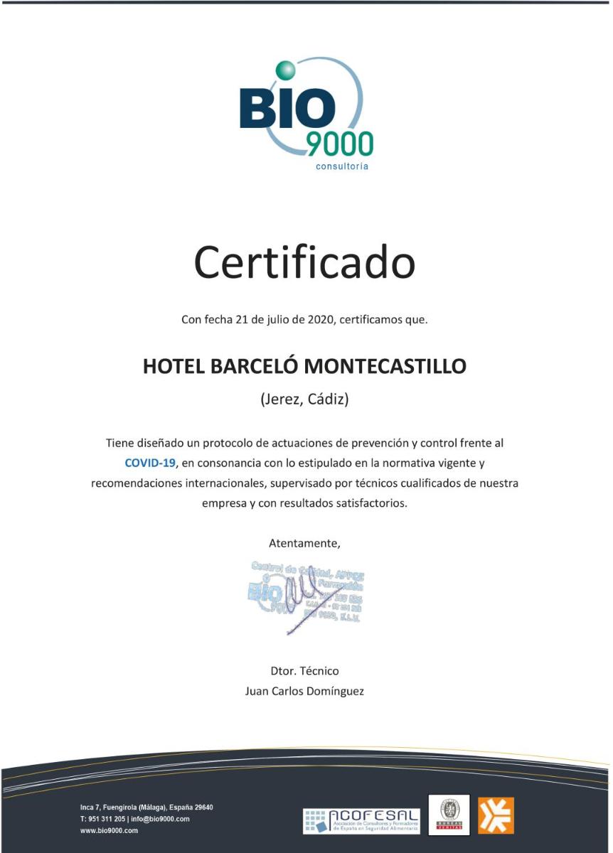 Certificado, premio, señal o documento que está expuesto en Barceló Montecastillo Golf
