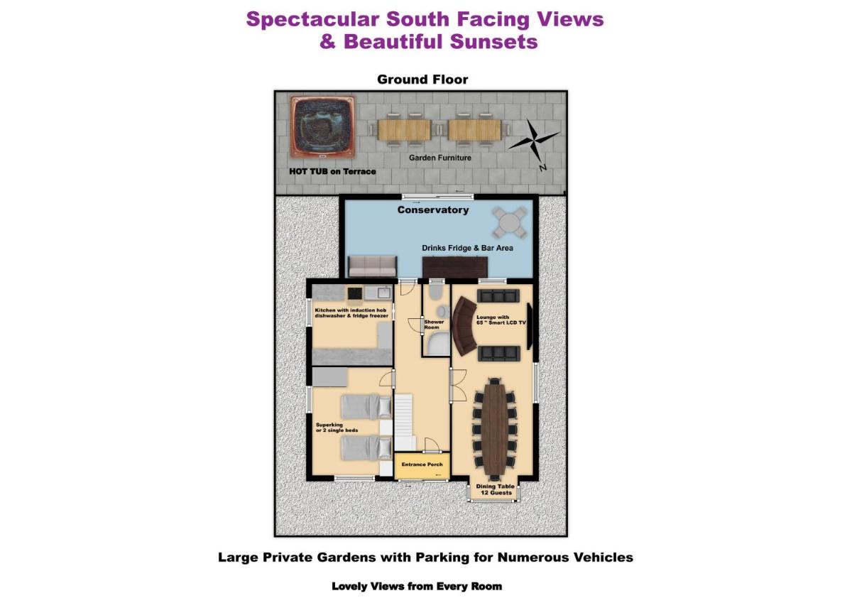 South View Country House Sleeps 12 - Hot Tub - Views - Housity