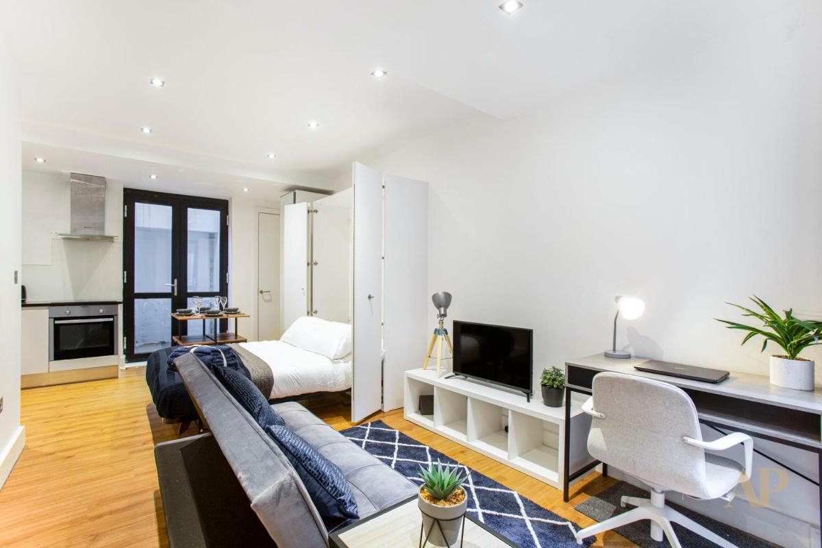 Spacious Lower ground Studio Apartment with private patio near Warren Street - Housity