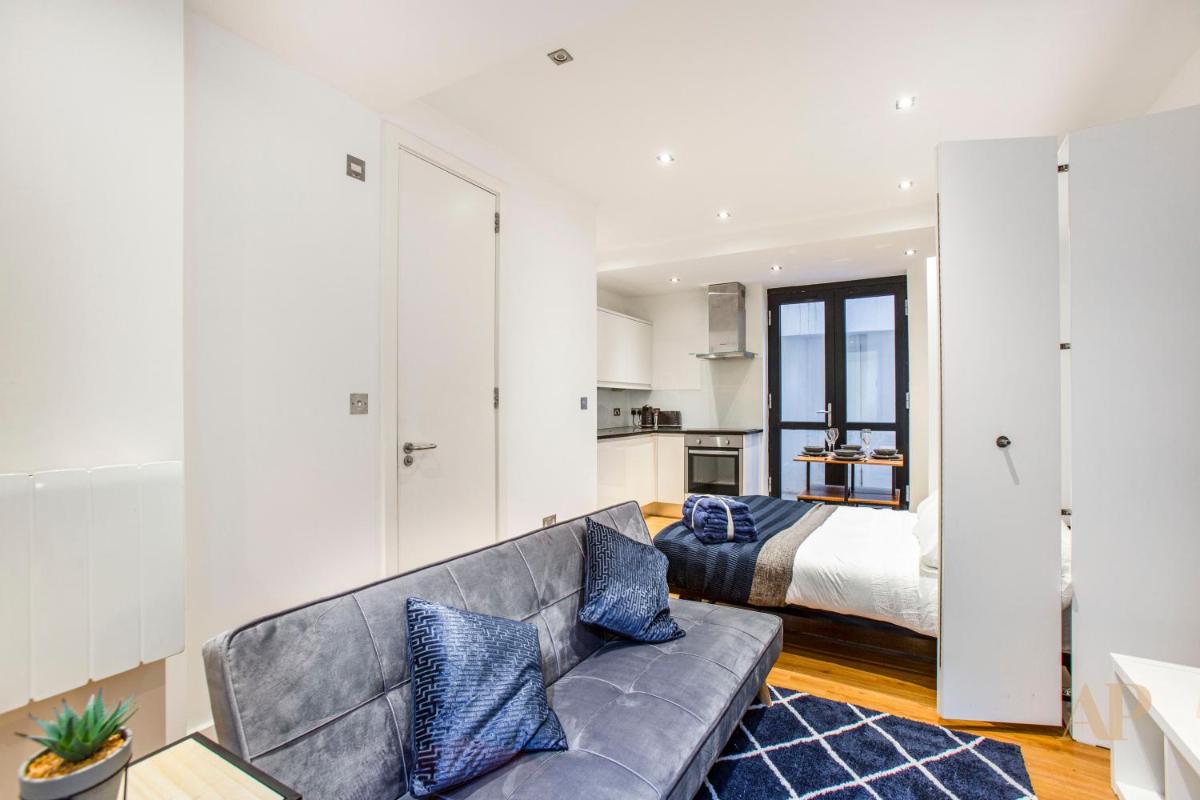 Spacious Lower ground Studio Apartment with private patio near Warren Street - Housity