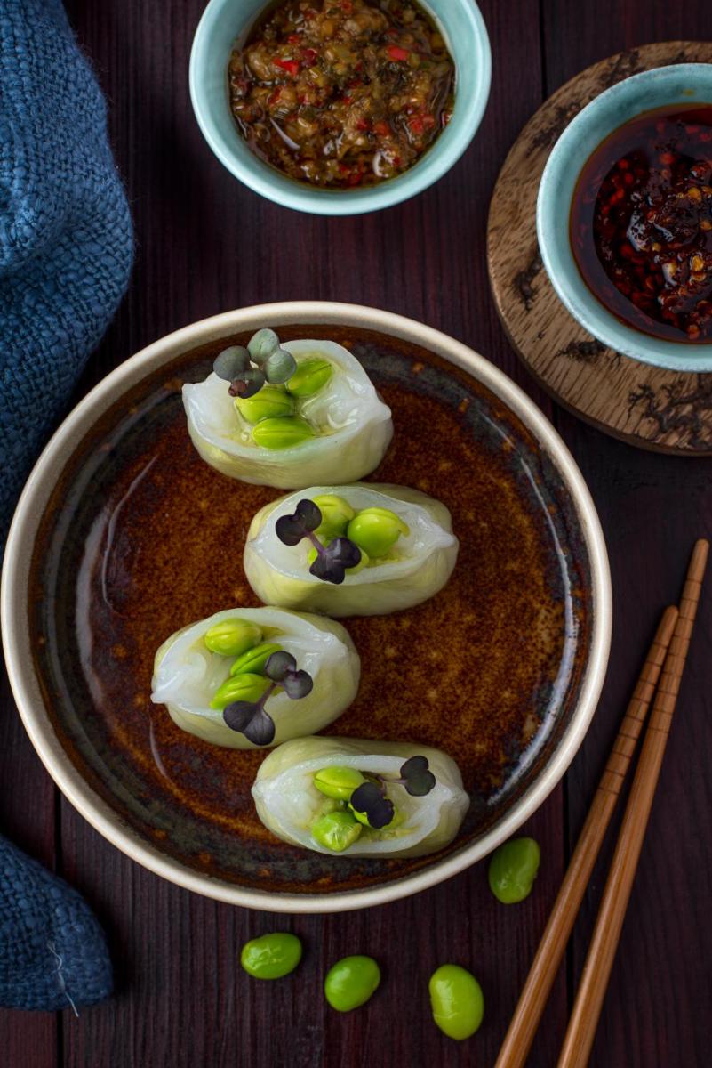 a plate of food with dumplings on a table at Radisson Blu Plaza Delhi Airport in New Delhi a plate of food with dumplings on a table at Radisson Blu Plaza Delhi Airport in New Delhi