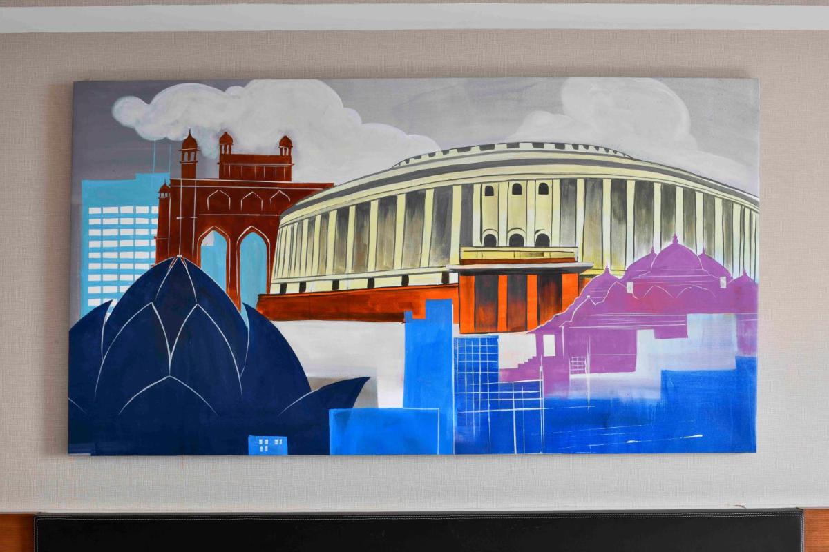 a picture of a painting of a building at Hyatt Centric Janakpuri New Delhi in New Delhi