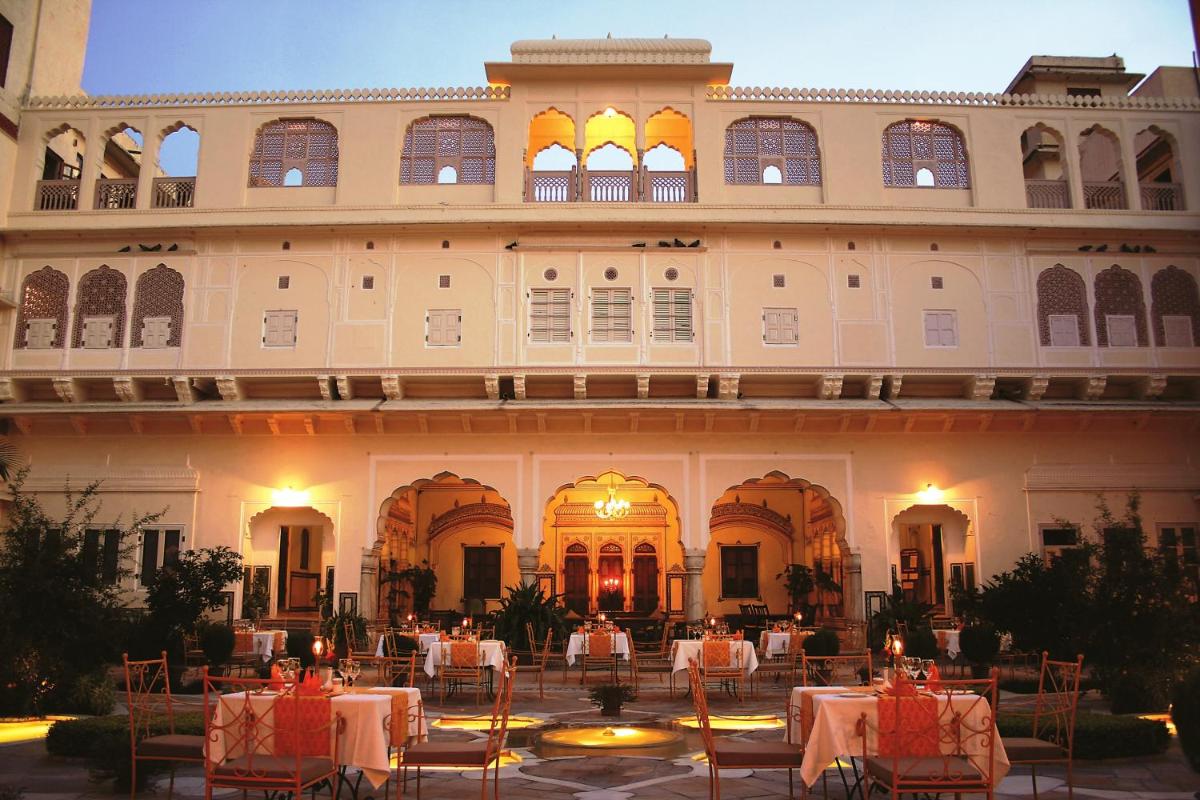 a banquet hall in front of a building at Samode Haveli in Jaipur