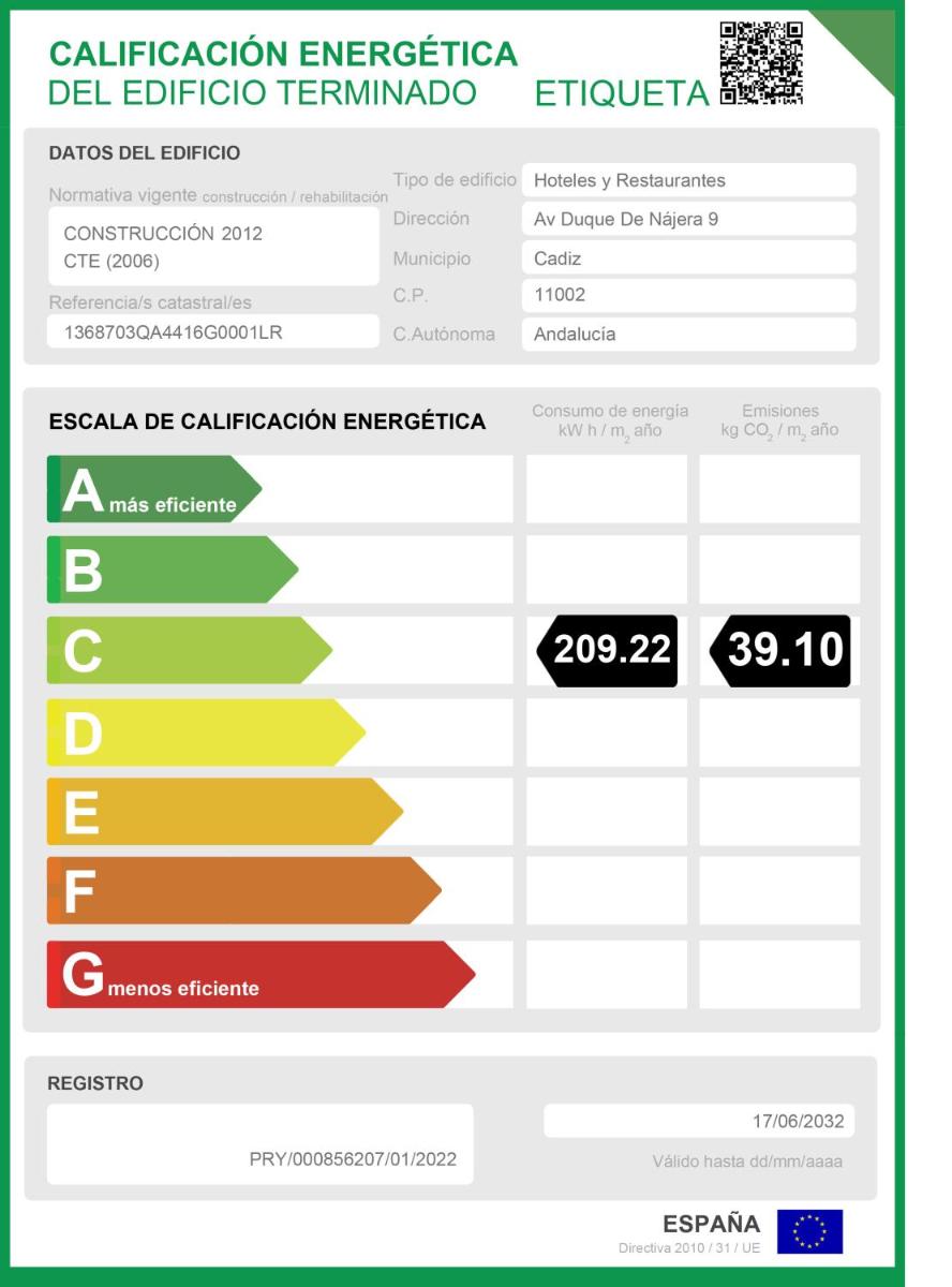 Certificado, premio, señal o documento que está expuesto en Parador de Cádiz