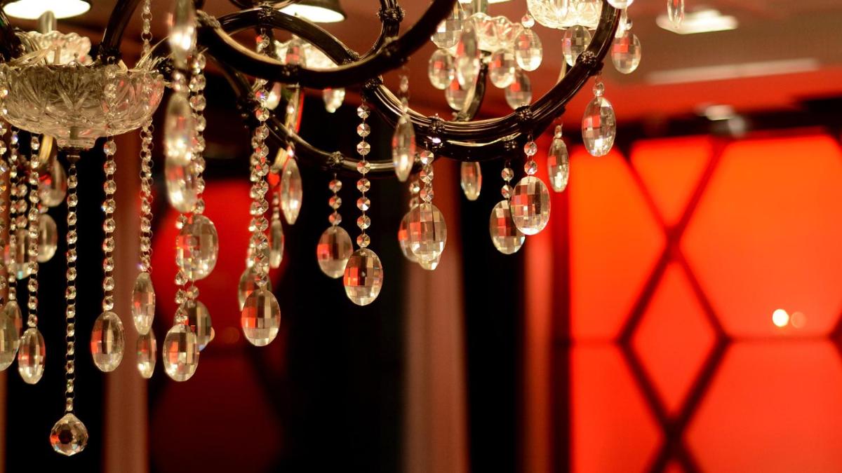 a bunch of crystals hanging from a chandelier at InterContinental Marine Drive Mumbai by IHG in Mumbai