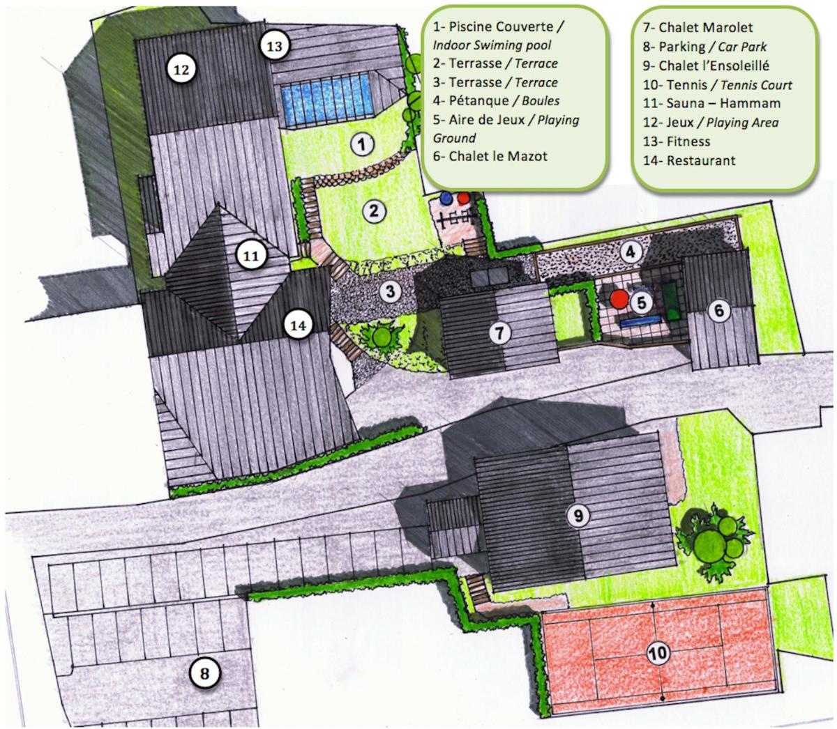 Plan de l'établissement Hôtel Les Côtes, Résidence Loisirs et Chalets