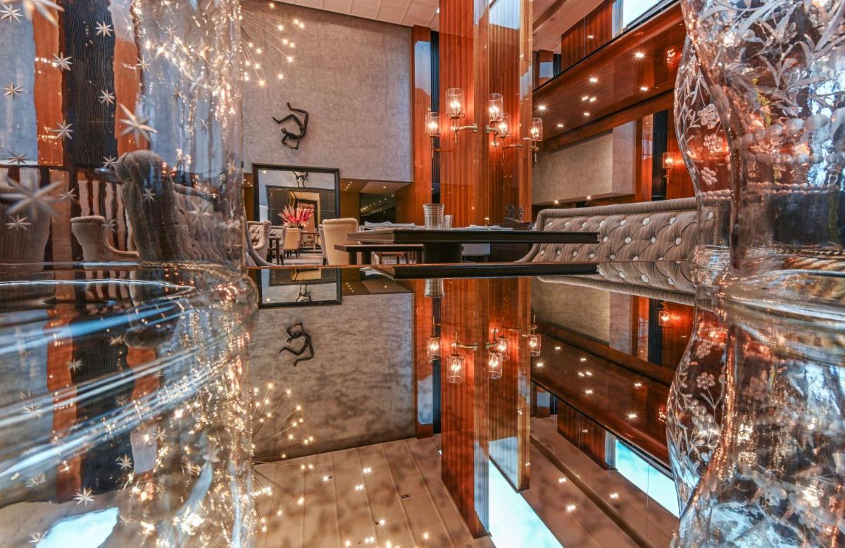 a lobby with christmas lights in a building at Grand Hyatt Gurgaon in Gurgaon