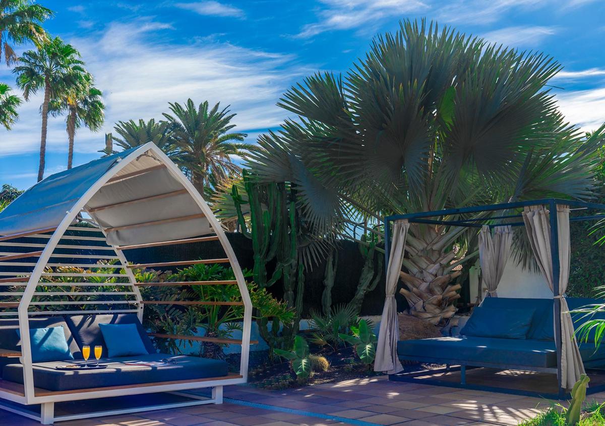 un cenador con 2 sillas azules y palmeras en Axel Beach Maspalomas - Adults Only, en Playa del Inglés 26 fotos más