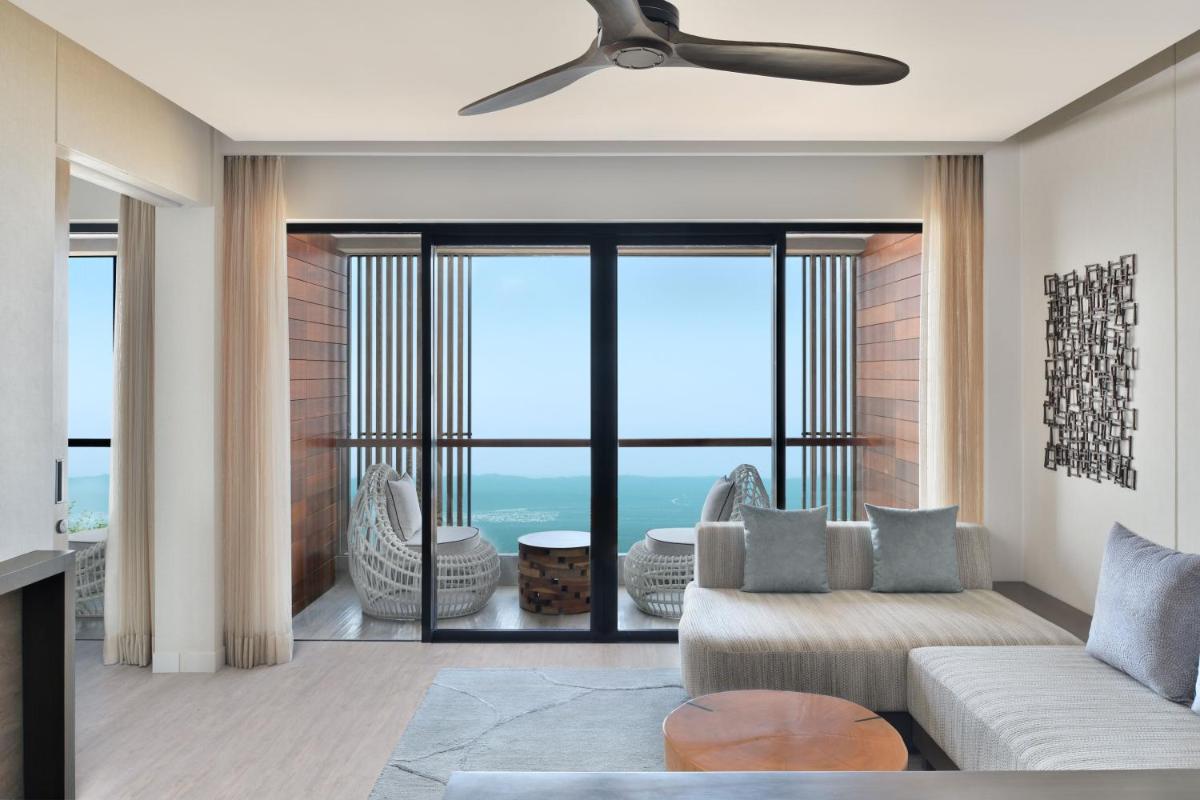 a living room with a view of the ocean at The Westin Resort & Spa Himalayas in Rishīkesh