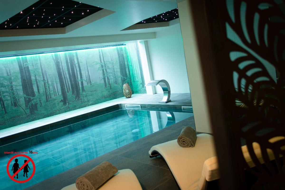 d'une salle de bains avec une piscine et une fenêtre. dans l'établissement Europe Haguenau – Hotel & Spa, à Haguenau