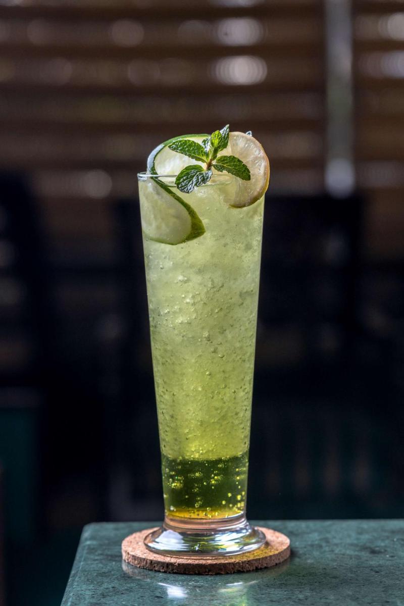 a drink on a table with a lime and a garnishment at Radisson Blu Plaza Delhi Airport in New Delhi a drink on a table with a lime and a garnishment at Radisson Blu Plaza Delhi Airport in New Delhi