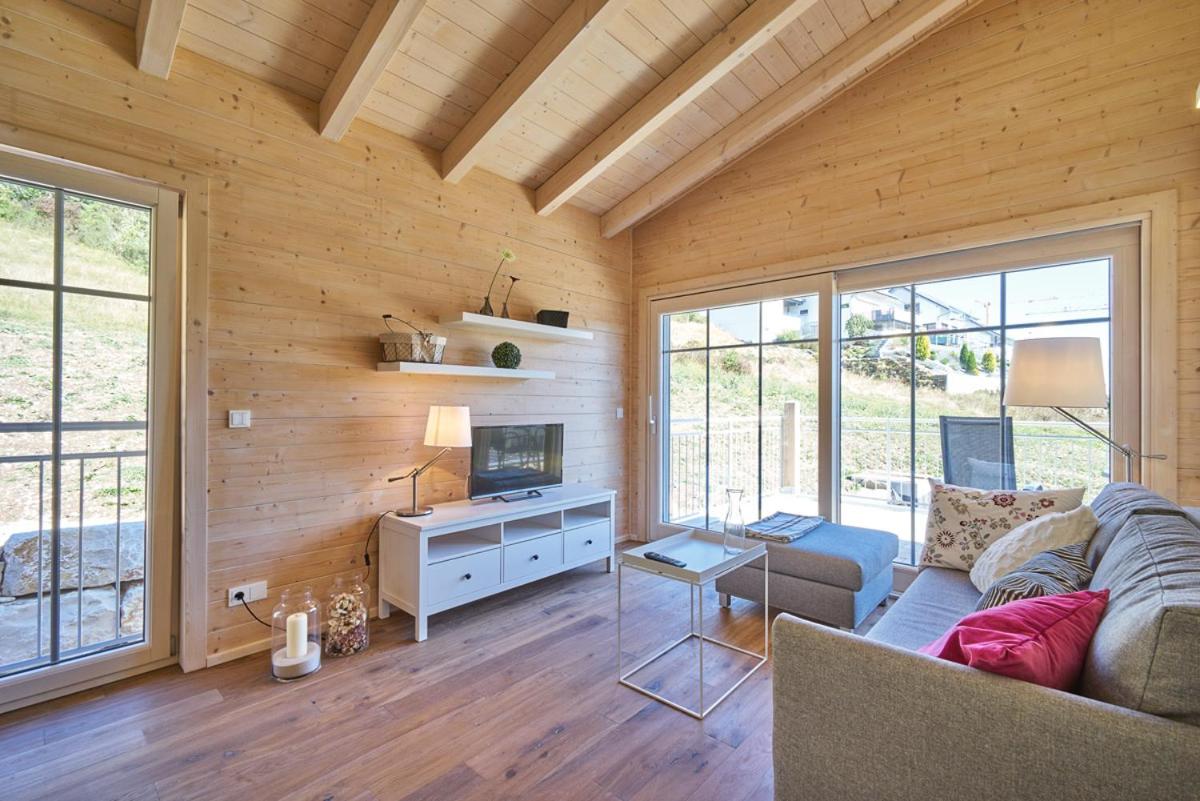 ein Wohnzimmer mit Couch und Fernseher in der Unterkunft Alb Appartements in Albstadt