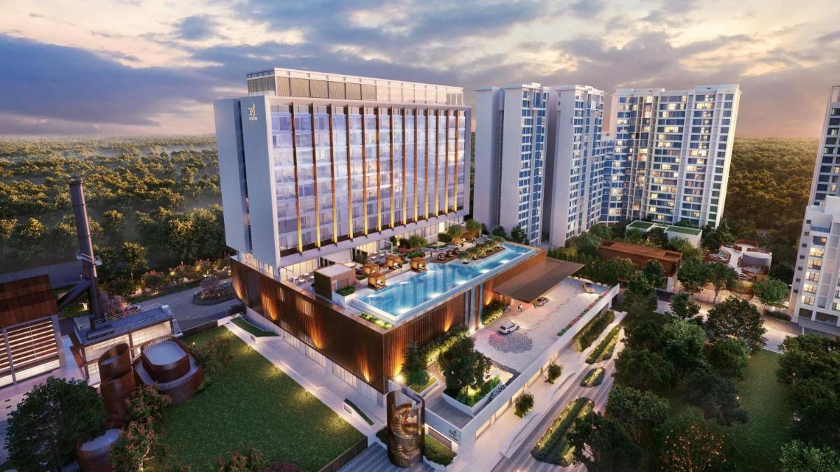 a rendering of a building with a swimming pool at Taj The Trees, Mumbai in Mumbai