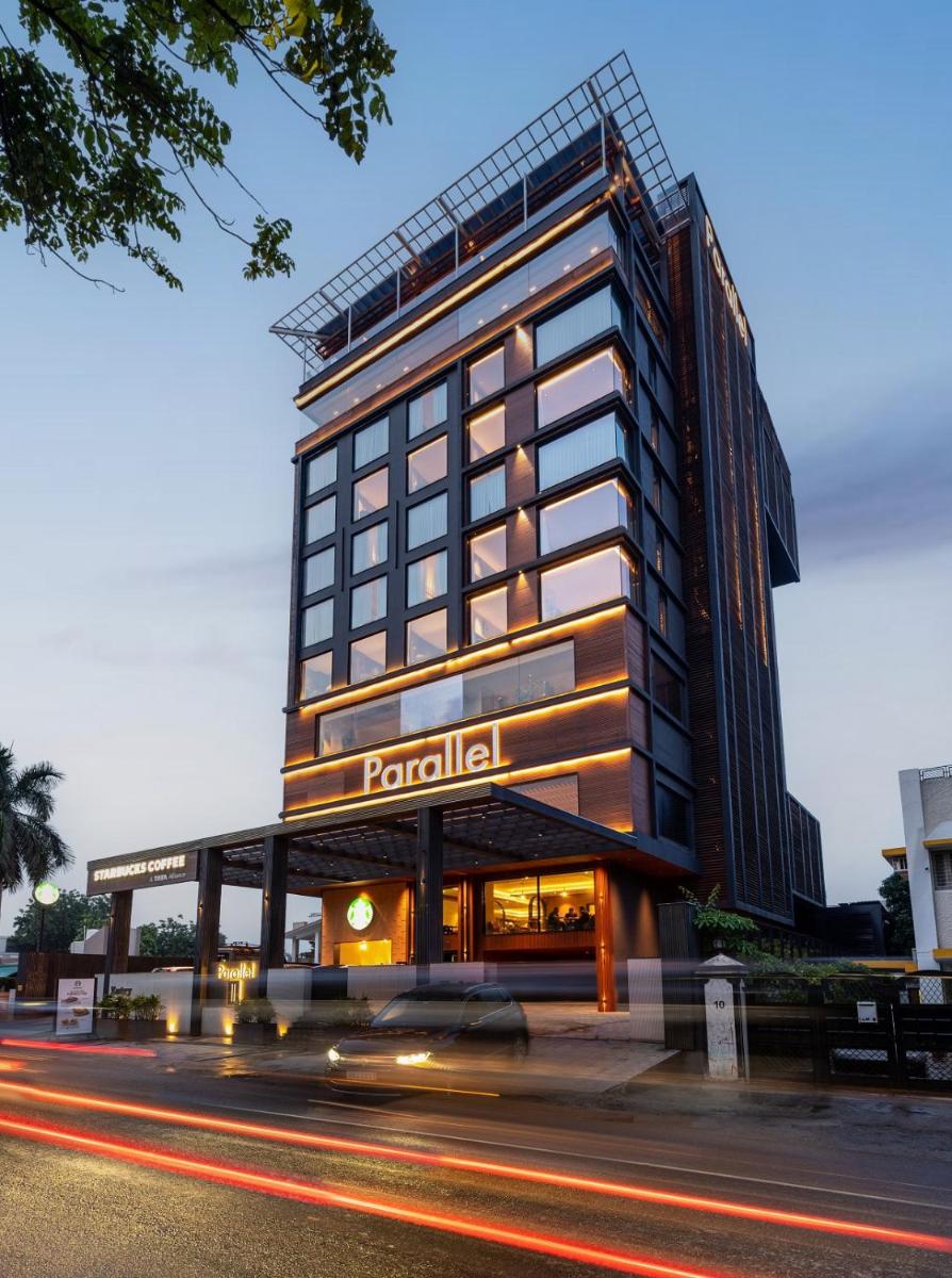 a tall building with a panala sign on it at Parallel Hotel Udaipur, a member of Radisson Individuals in Udaipur