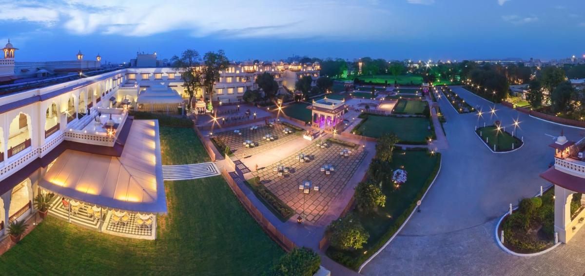 an overhead view of a city square at night at Jai Mahal Palace in Jaipur
