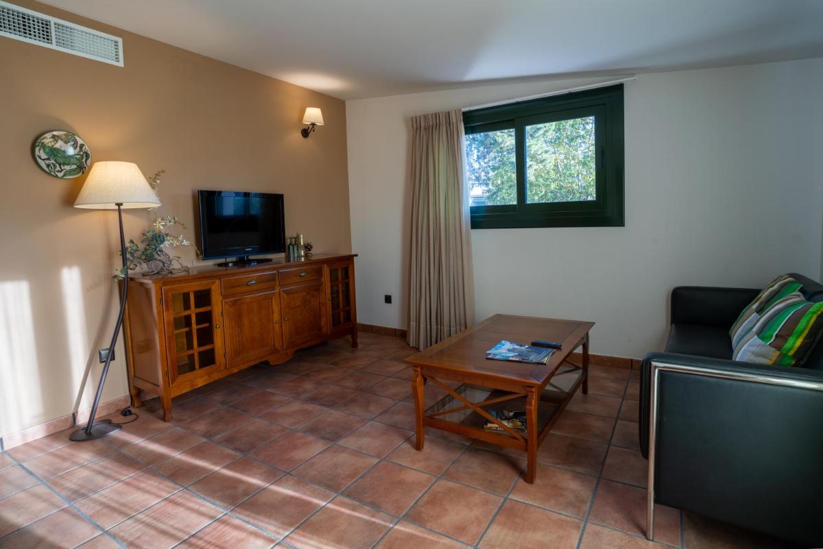Una sala de estar con un sofá y un televisor. en Hotel & Spa Golden Barcelona, en Vallromanes