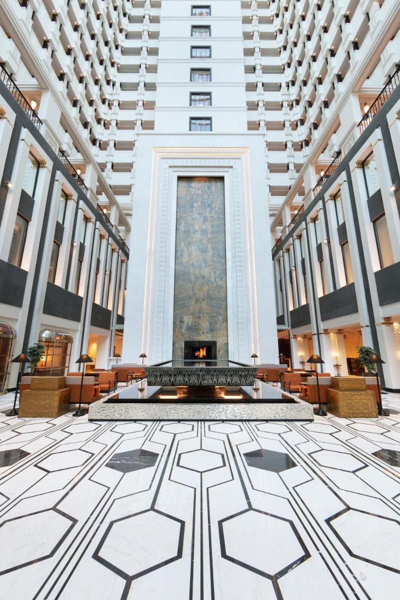 a view of the lobby of a building at ITC Narmada, a Luxury Collection Hotel, Ahmedabad in Ahmedabad