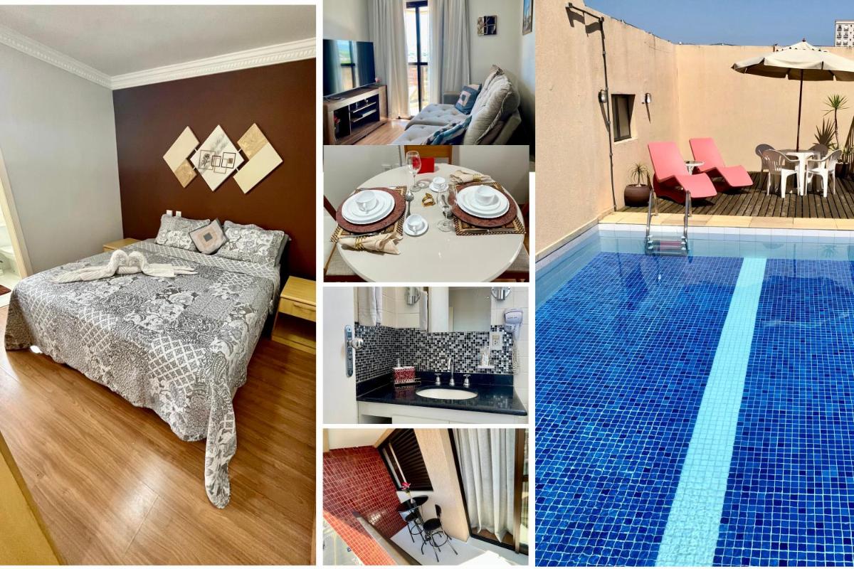 Apto para CASAL com bela VISTA, cama KING, COZINHA COMPLETA, VARANDA, PISCINA, SAUNA, PORTARIA 24h e GARAGEM - Housity