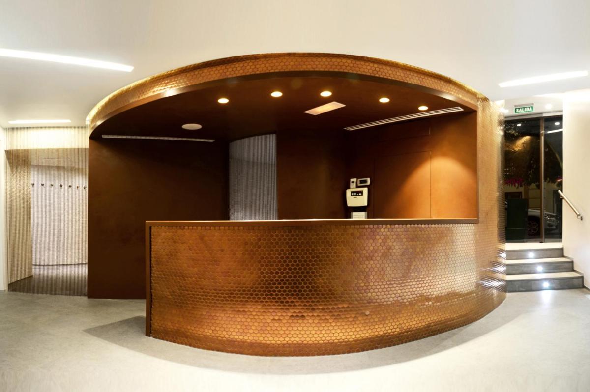 vestíbulo del hotel con mostrador de recepción de madera en Hotel Maciá Granada Five Senses Rooms & Suites, en Granada 137 fotos más