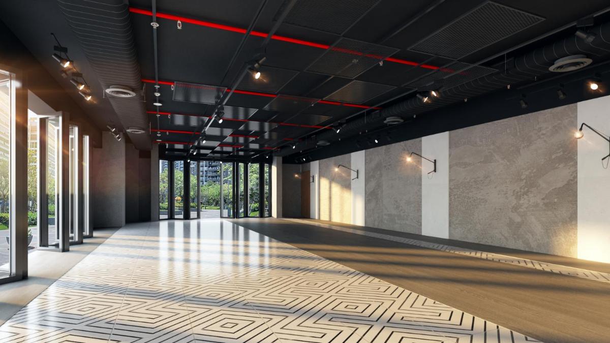 a hallway with a dance floor in a building at Hyatt Centric Hebbal Bengaluru in Bengaluru