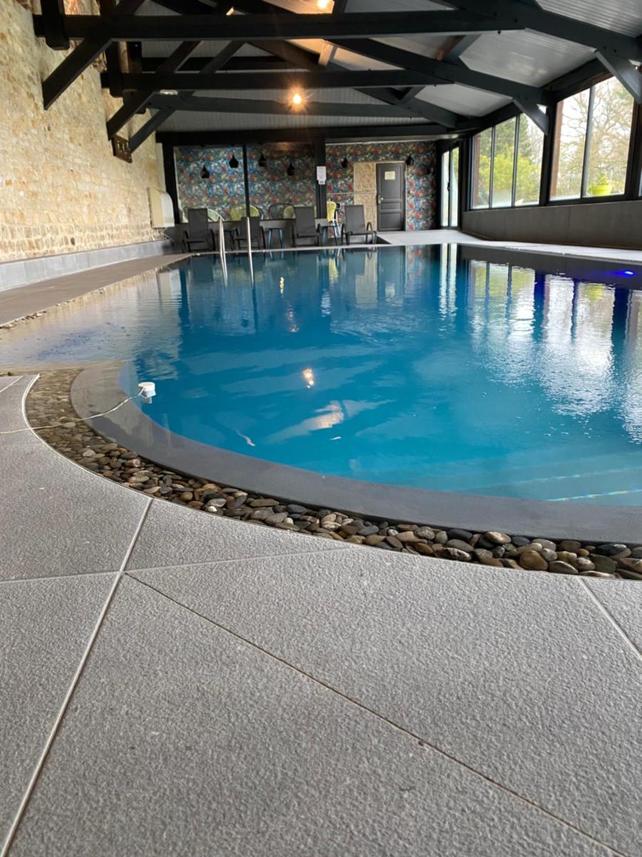 une piscine avec de l'eau bleue et des rochers au sol dans l'établissement Domaine De Barive, à Sainte-Preuve