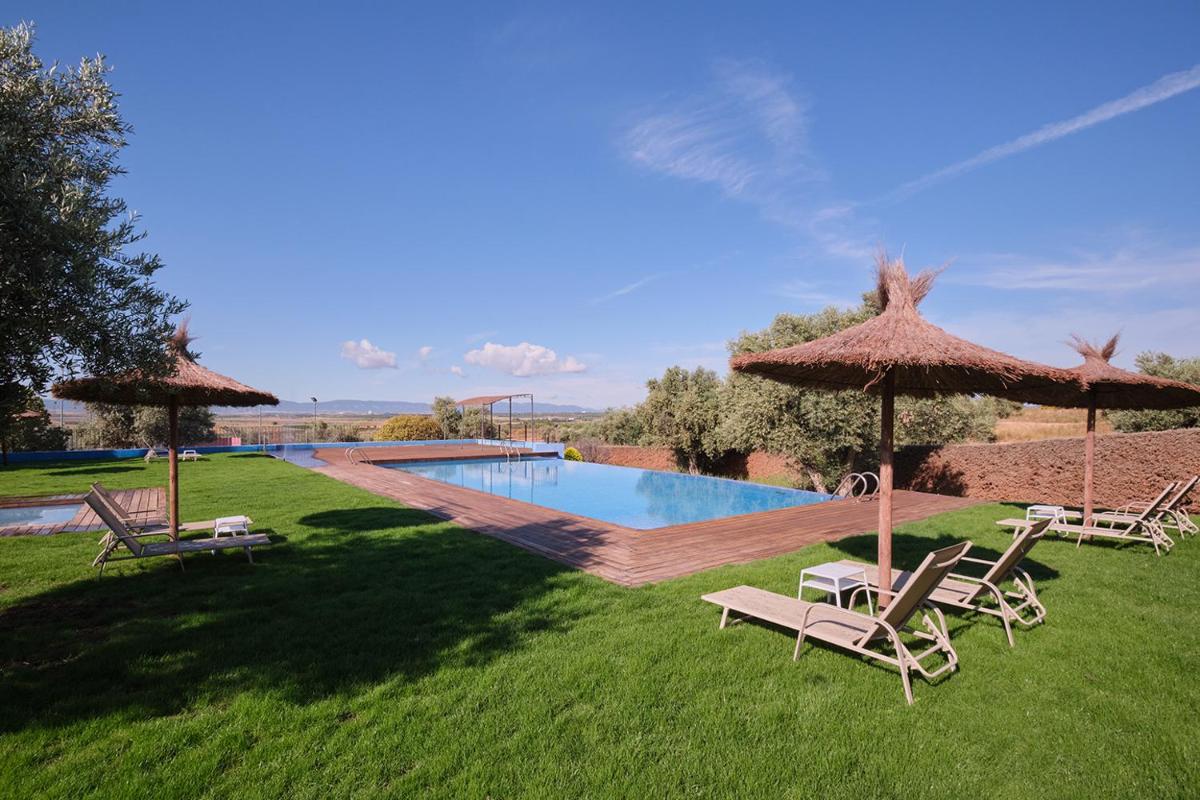 una piscina con sillas y sombrillas en la hierba en Hotel Spa Villa Nazules, en Chueca