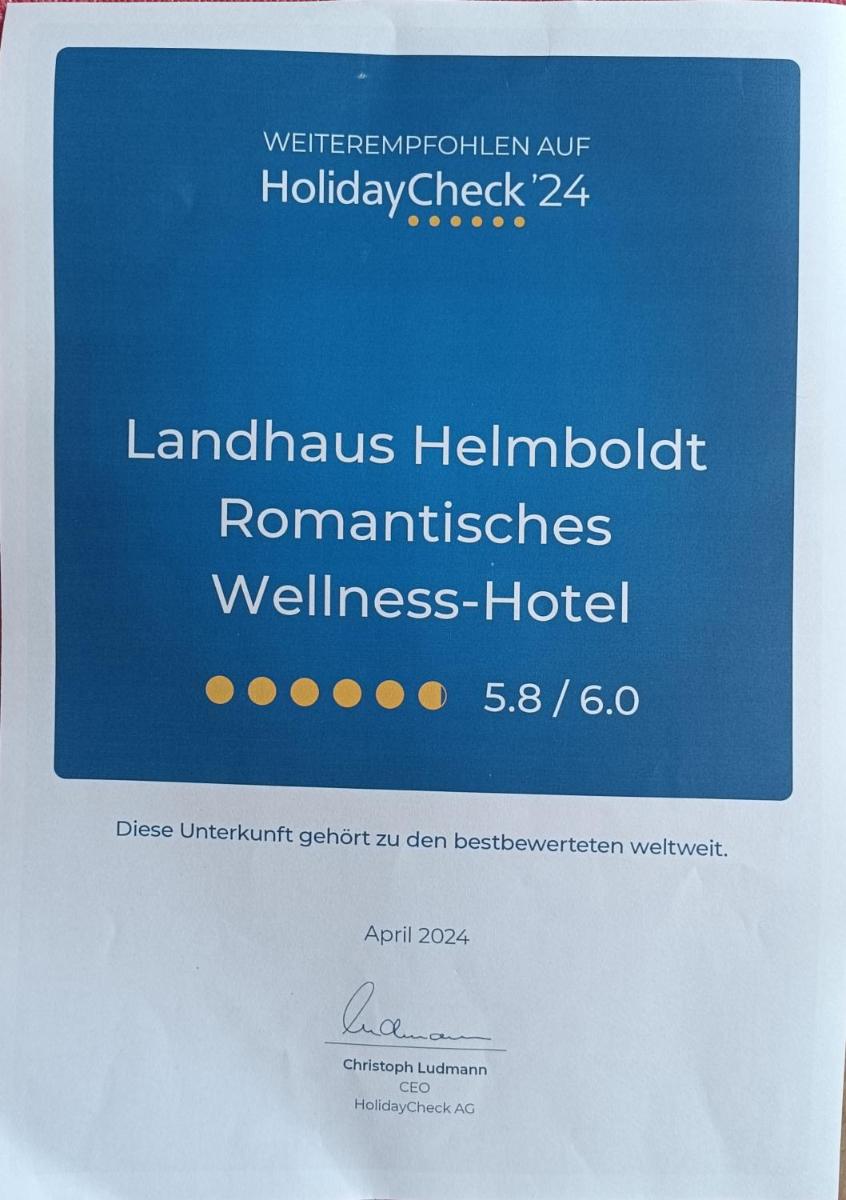 Ein Zertifikat, Auszeichnung, Logo oder anderes Dokument, das in der Unterkunft Wellness und Romantik Hotel Helmboldt ausgestellt ist
