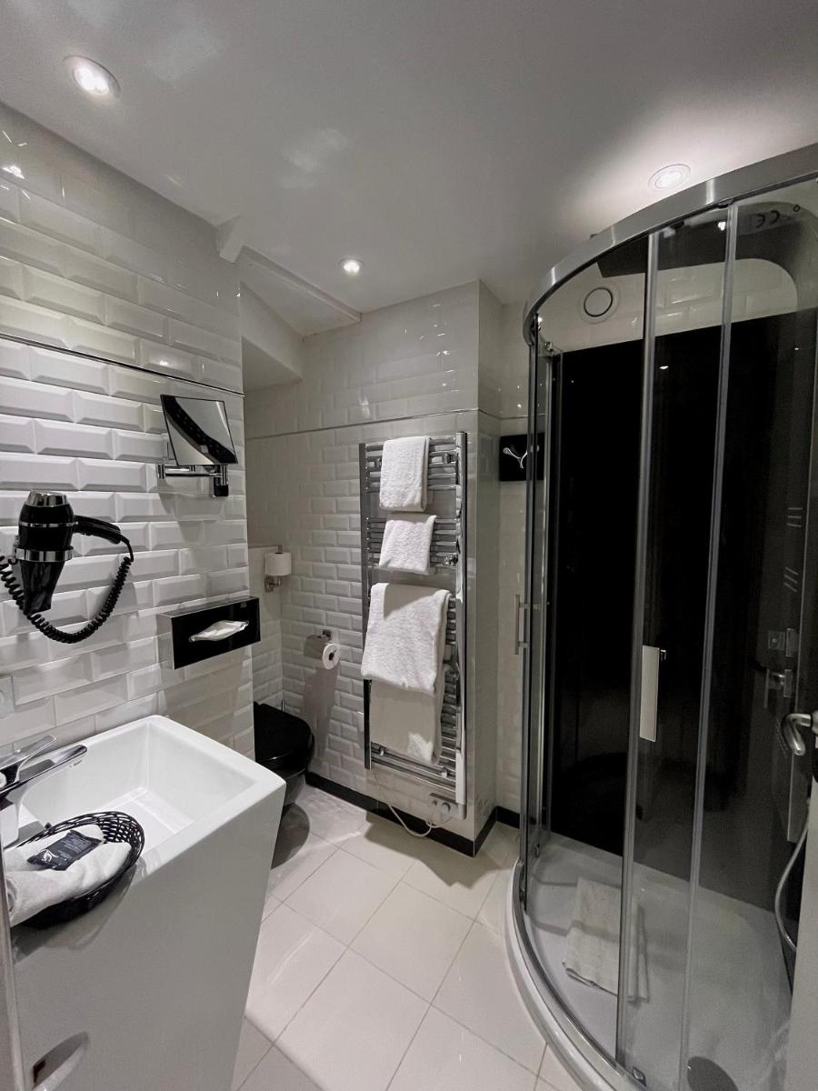 une salle de bain avec douche et lavabo dans l'établissement Art Hotel, à Rochecorbon
