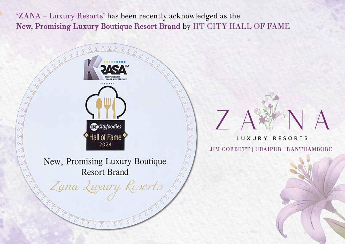 a label for azarya resort brand with a pink flower at ZANA Lakeview Resort - most scenic lakeside resort in Udaipur