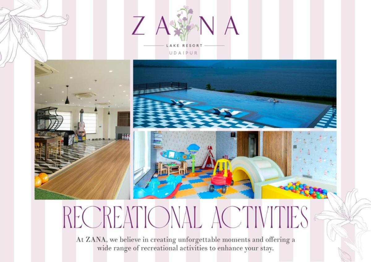 an advertisement for a house with a swimming pool at ZANA Lakeview Resort - most scenic lakeside resort in Udaipur
