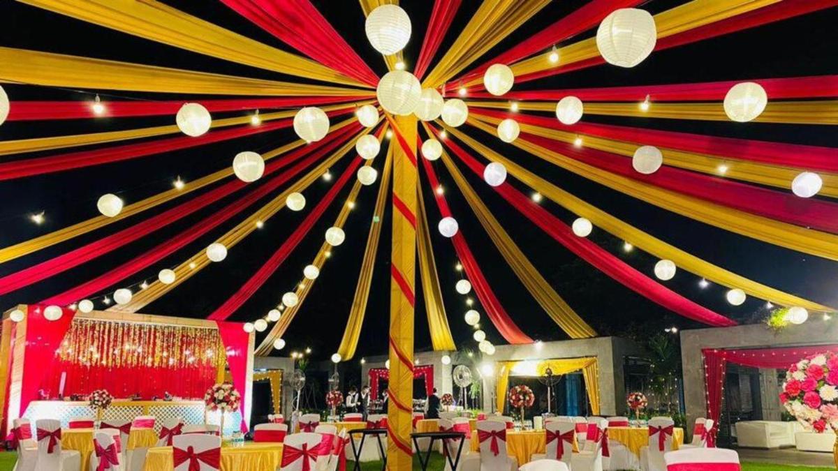 a circus tent with red and yellow stripes at Crowne Plaza Today Gurugram by IHG in Gurgaon